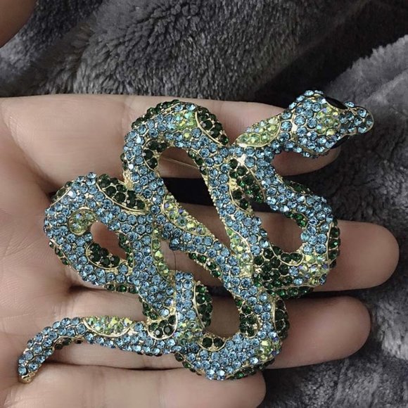 Mr. McSlither Giant Teal and lime Rhinestone Snake Serpent pin brooch pendant - Picture 7 of 7